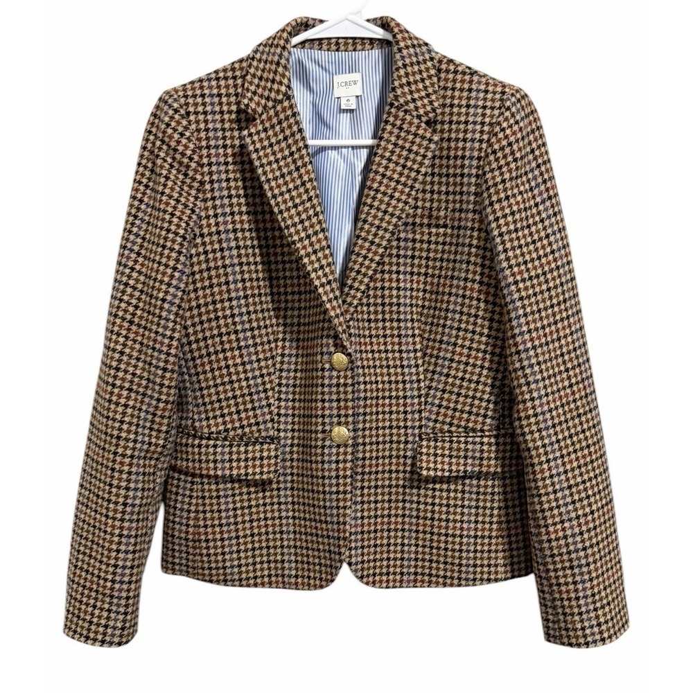 J.Crew Herringbone Wool-Blend Schoolboy Blazer Light Khaki/Brick Women's Size 6